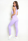 Lilac Zip Front Ribbed Sleeveless Unitard