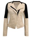 Beige Canvas with PVC Arms Biker Jacket