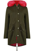  Neon Pink Fur Line Khaki Parka