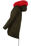  Neon Pink Fur Line Khaki Parka