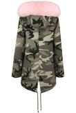 Camouflage Pink Fur Line Parka Jacket