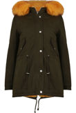 Khaki with Yellow Fur Trim Parka Jacket
