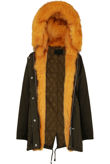 Khaki with Yellow Fur Trim Parka Jacket