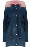 Fur Hood Fleece Lined Denim Jacket 