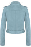 Sky Blue Suede Studs Biker Jacket