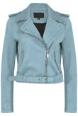 Sky Blue Suede Studs Biker Jacket