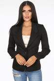 Button Up Side Pocketed Black Blazer