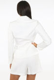 Button Up Side Pocketed White Blazer