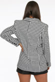 Dog Tooth Print Front Pocketed Button Trim Blazer