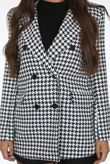 Dog Tooth Print Front Pocketed Button Trim Blazer