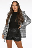 Dog Tooth Print Front Pocketed Button Trim Blazer