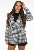 Dog Tooth Print Front Pocketed Button Trim Blazer