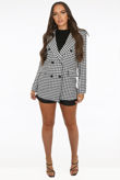 Dog Tooth Print Front Pocketed Button Trim Blazer
