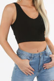 Black Ribbed V-Neck Crop Top