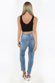 Black Ribbed V-Neck Crop Top