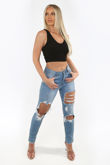 Black Ribbed V-Neck Crop Top