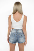 White Ribbed V-Neck Crop Top