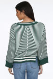 Green V Neck Stripes Pullover