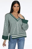 Green V Neck Stripes Pullover