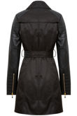 Black Trench Coat With PU Sleeve