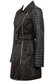 Black Trench Coat With PU Sleeve