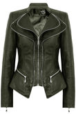 Khaki Double Collar Silver Zip Up Jacket