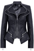 Navy Double Collar Silver Zip Up Jacket
