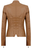  Brown Double Collar Detail Zip Up Jacket 