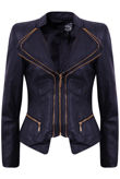 Navy Double Collar Gold Zip Up Jacket