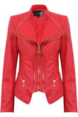 Red Double Collar Silver Zip Up Jacket