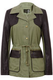 Khaki Contrast PVC Sleeve Double Pocket Jacket 