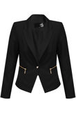 Black Round ZIp Detail Single Button Blazers