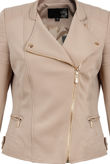 Beige Shoulder Pattern Biker Jacket