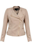 Beige Shoulder Pattern Biker Jacket