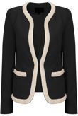 White Pearl Splicing Collarless Black Blazer