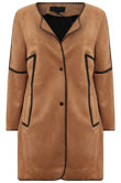Camel Faux Suede Contrast Stitch Coat 