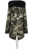 Camouflage with Black Fur Line Parka Jacket