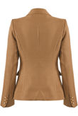 Beige Golden Button Double-Breast Hopsack Blazer