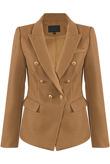 Beige Golden Button Double-Breast Hopsack Blazer