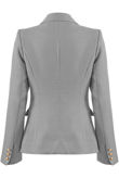 Grey Golden Button Double-Breast Hopsack Blazer