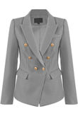 Grey Golden Button Double-Breast Hopsack Blazer