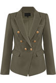 Khaki Golden Button Double-Breast Hopsack Blazer