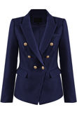 Navy Golden Button Double-Breast Hopsack Blazer