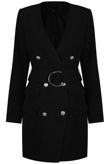O Ring Double Breasted Black Coat