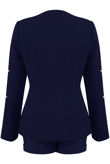 Pearls Trim Lapel-Less Navy Blazer