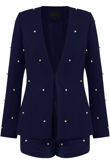 Pearls Trim Lapel-Less Navy Blazer