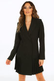 Pleated Hem Double Breast Blazer Dress