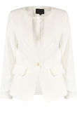 Collarless Single Button White Blazer