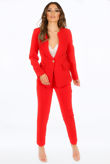 Red Collarless Ruffle Trim Blazer & Trouser Suit