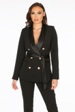 Black Attentif Camel Tailored Belted Blazer With Satin Lapel